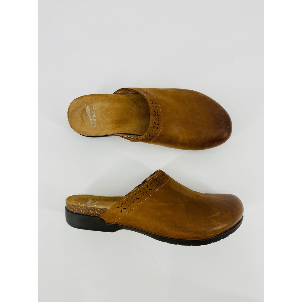 Dansko Clog Mules Women 38 Brown Leather Perforated Slip On